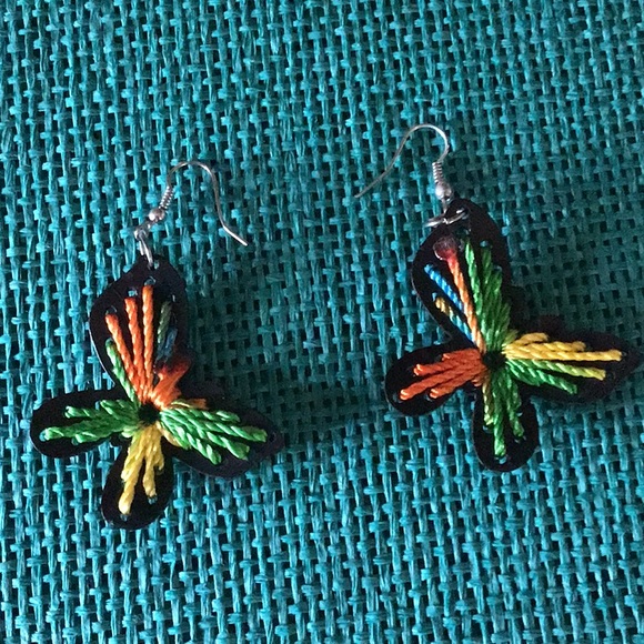 Gorgeous Large Embroidered Butterfly Earrings - Picture 3 of 4